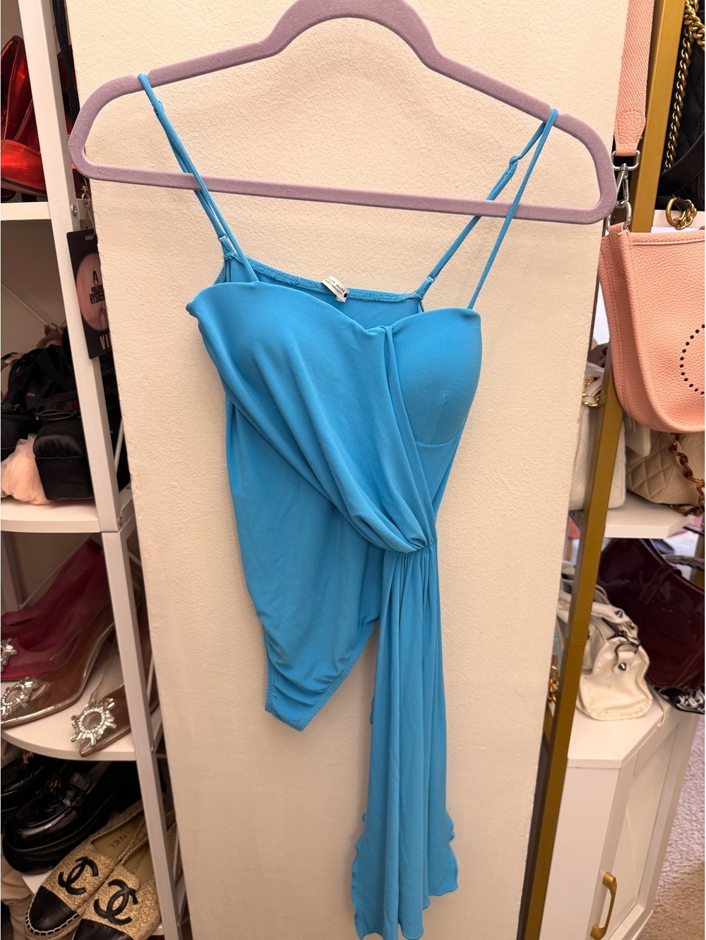 ZARA Blue Draped One-Piece Bodysuit with Adjustable Straps